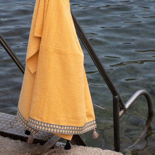 White Fabric Beach Towel Cotton Yellow 80x160cm.