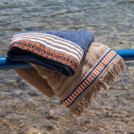 White Fabric Beach Towel Cotton Beige 80x150cm.