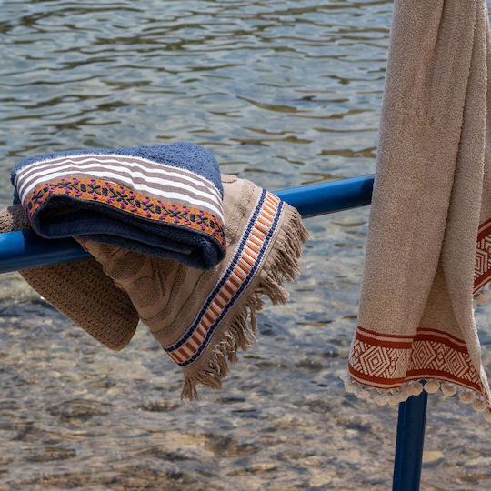 White Fabric Beach Towel Cotton Beige 80x150cm.
