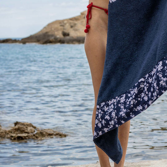 White Fabric Beach Towel Cotton Blue 80x160cm.