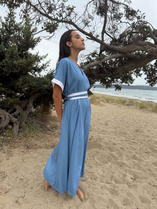 Summer Midi Wrap Dress Light Blue
