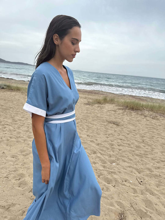 Summer Midi Wrap Dress Light Blue