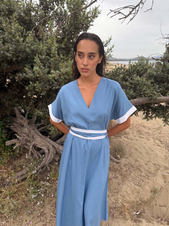 Summer Midi Wrap Dress Light Blue