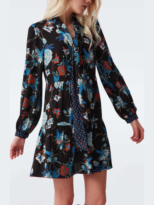Mini Φόρεμα με Βολάν black/sea blue