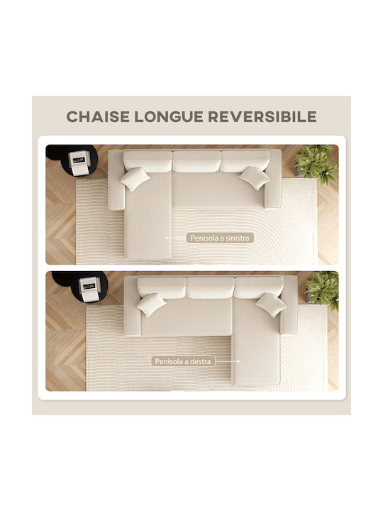 Ecksofa mit Rechteckecke Samt Weiß Creme 241x153x83cm