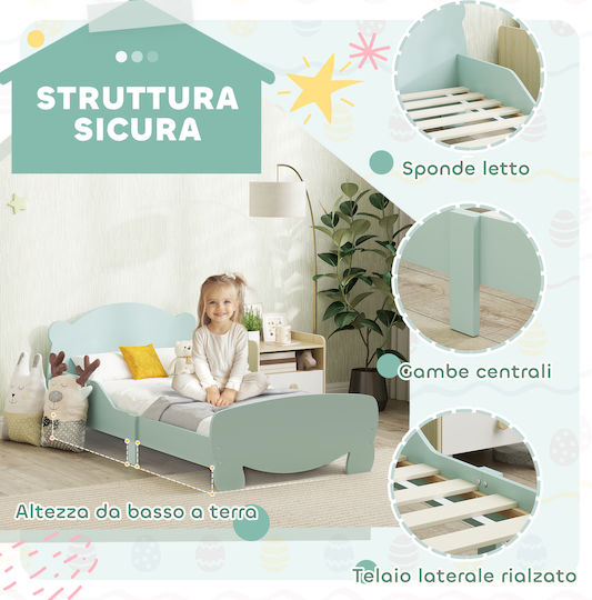 Pat pentru Copii Single Verde pentru Saltea 80x143.5cm