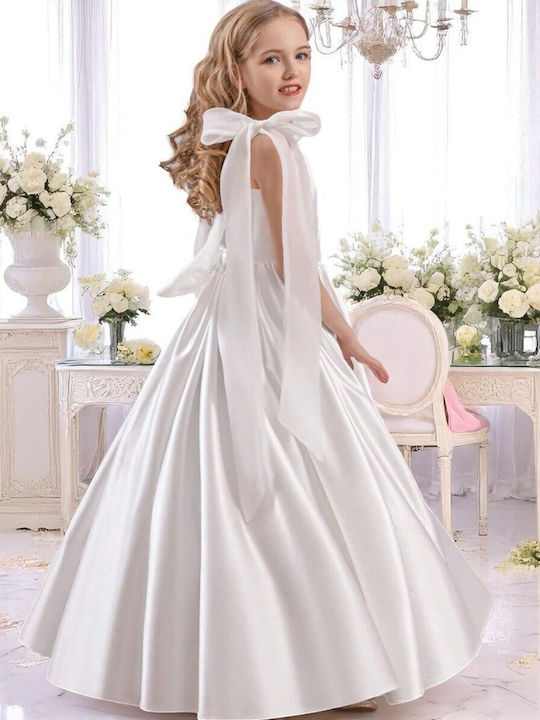 Kinderkleid Ärmellos Satin White
