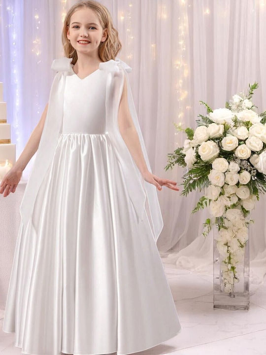 Kinderkleid Ärmellos Satin White