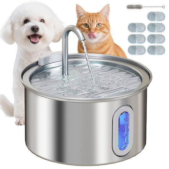 Pawhut Stainless Steel Water Fountain for Dog & Cat 2.5lt 19.4x19.4x18.7cm