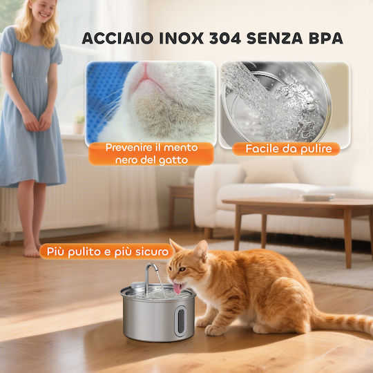 Pawhut Stainless Steel Water Fountain for Dog & Cat 2.5lt 19.4x19.4x18.7cm