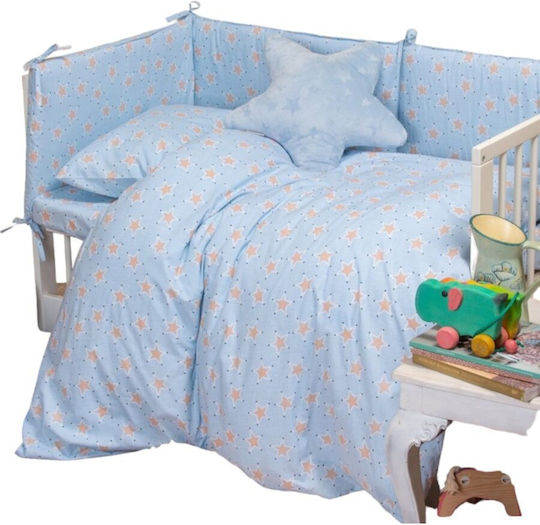 Melinen Mini Stars Бебешки Чаршаф За Количка Памук Светлосин 85x110бр