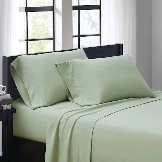 Cearceaf pentru hotel Kotonia Home 220x240 Cm 100% Bumbac Deluxe Satin Damask Verde Caistră