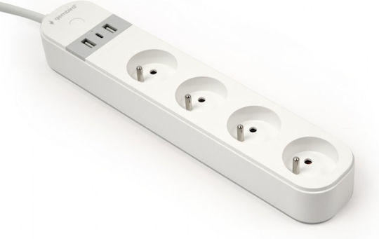 Gembird Smart Steckdosenleiste 4 Steckdosen mit 2 USB-A, 1 USB-C und Kabel 1,5 m eiß