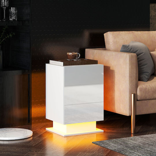 Bedside Table Wooden with Metal Legs White 40x35x60cm