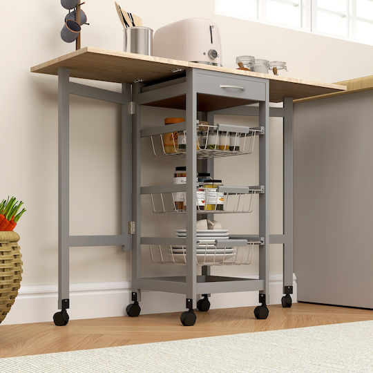 HomCom Küchenwagen Metallisch Gray 37x37x77.5cm