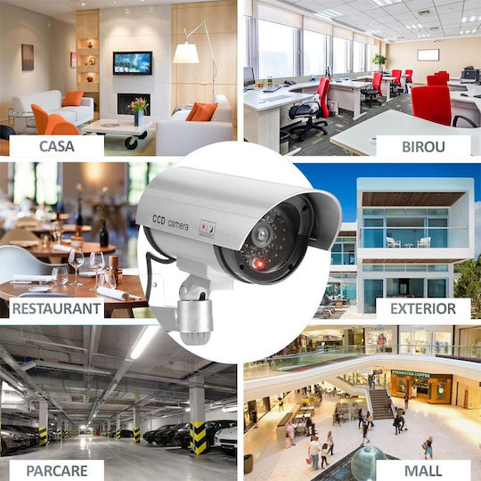 Fake Surveillance Camera Outdoor Indoor Flashing Red LED 360°/90° Rotation Waterproof AA Batteries Silver