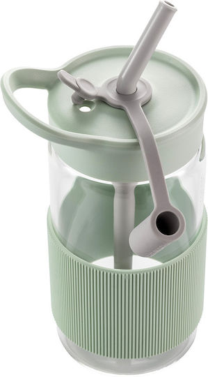 Buydeem Sticlă Termos Plastic 500ml Green cu Pai