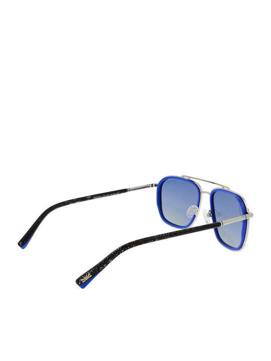 Funky Buddha Unisex Sunglasses with Silver Metal Frame and Blue Polarized Lens FBS2054/004