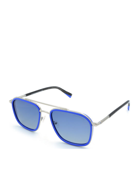 Funky Buddha Unisex Sunglasses with Silver Metal Frame and Blue Polarized Lens FBS2054/004