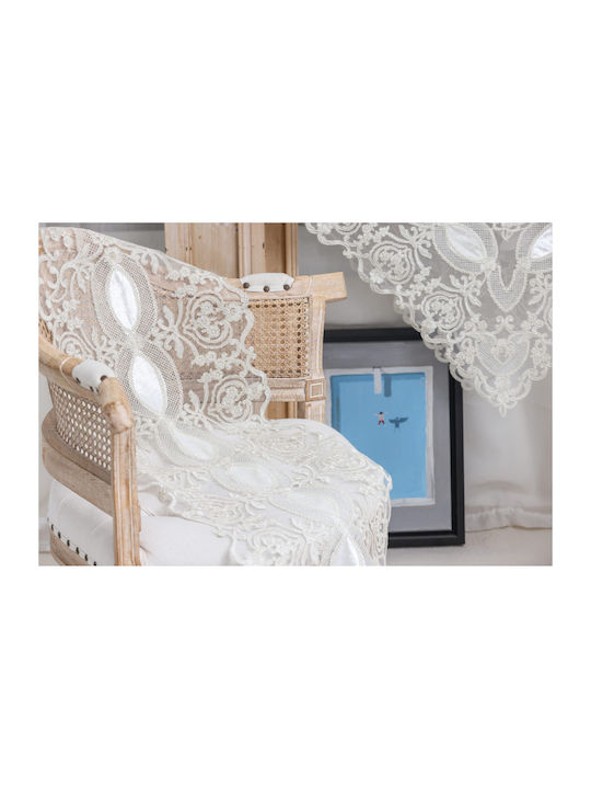 Liolios Home Tablecloth Linen with Embroidery Ivory 40x110cm