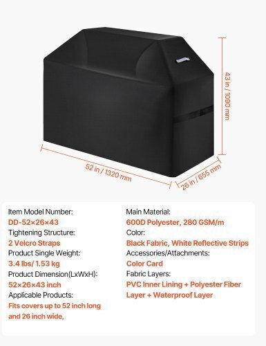 Vevor Husă Pentru Grătar Neagră Din Poliester Cu Protecție UV 52x26x43cm