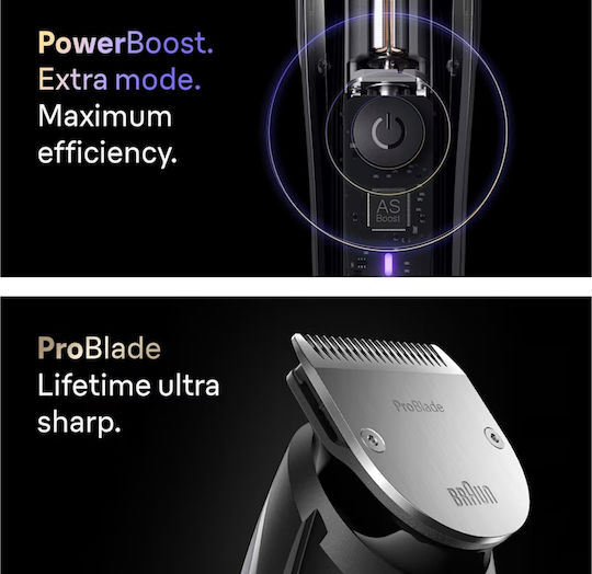 Braun Series 9 Επαναφορτιζόμενη Κουρευτική Μηχανή Ασημί BT9520