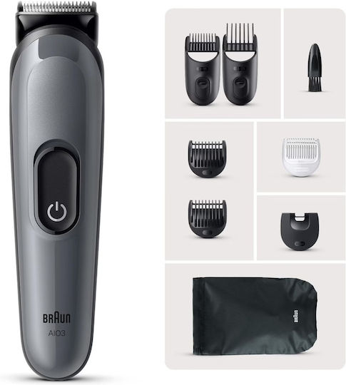 Braun Series 3 Επαναφορτιζόμενη Κουρευτική Μηχανή Γκρι AIO3540