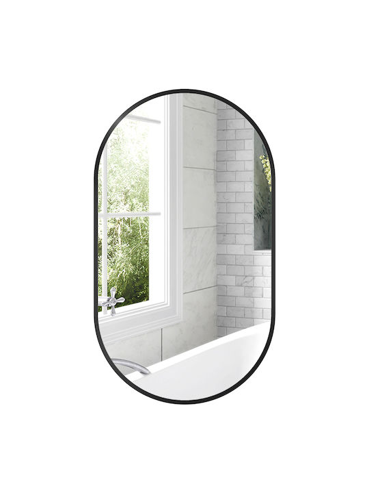 HomCom Οβάλ Καθρέπτης Μπάνιου από Μέταλλο 60x90cm Μαύρος