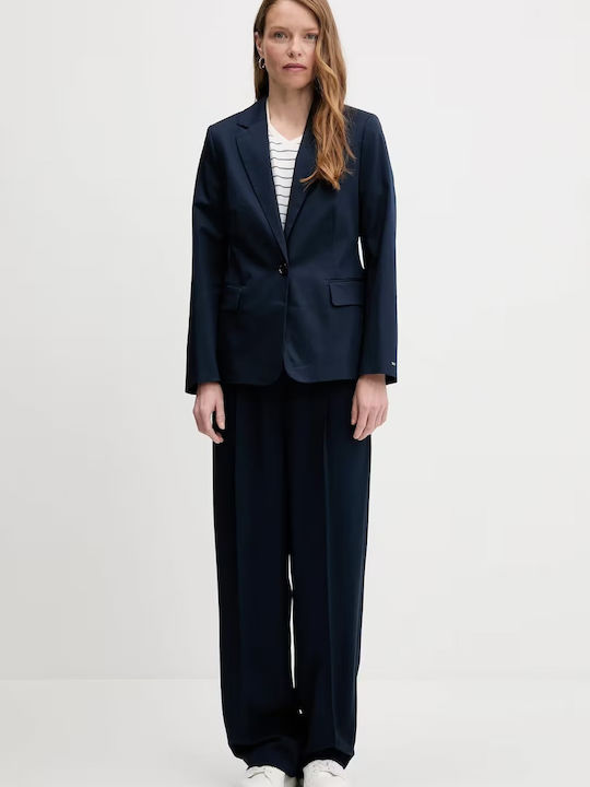 Dama Tesatura Pantaloni cu Croială Normală Navy