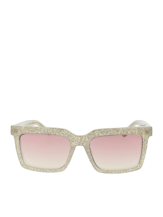 GCDS Unisex Sunglasses with Gold Plastic Frame and Gold Mirror Lens
