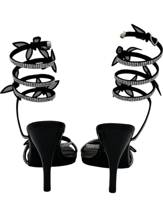 Fabric Sandals with Strass Black