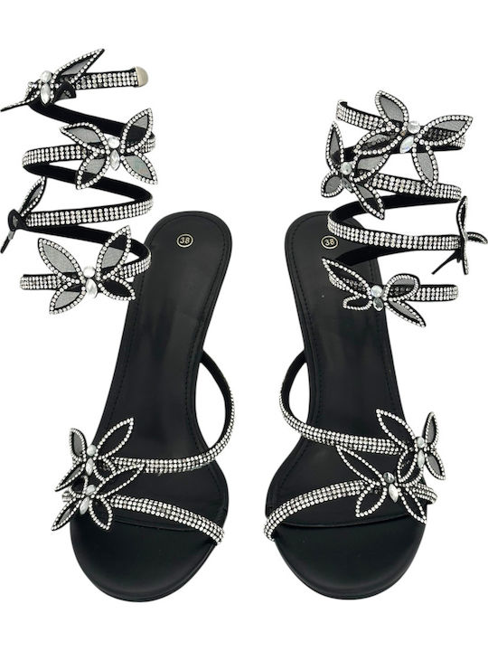 Fabric Sandals with Strass Black