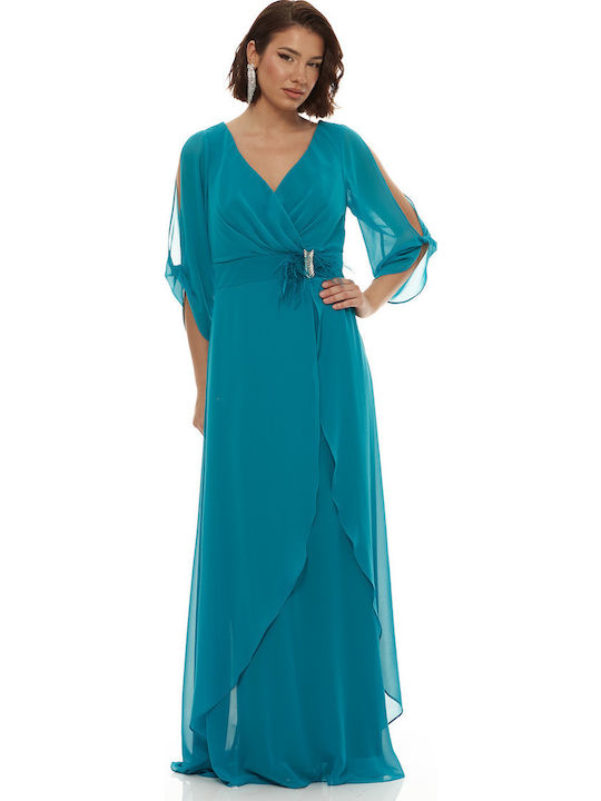 Maxi Dress for Wedding Christening Draped Turquoise