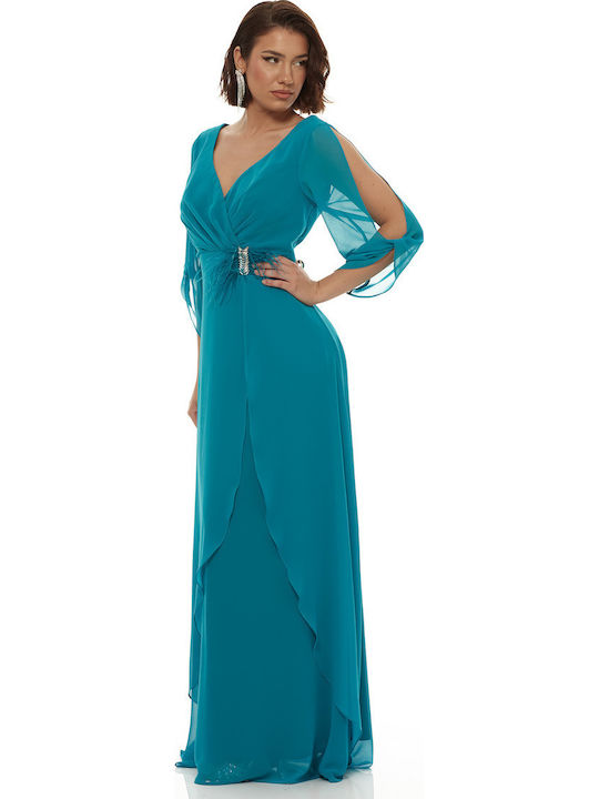 Maxi Dress for Wedding Christening Draped Turquoise