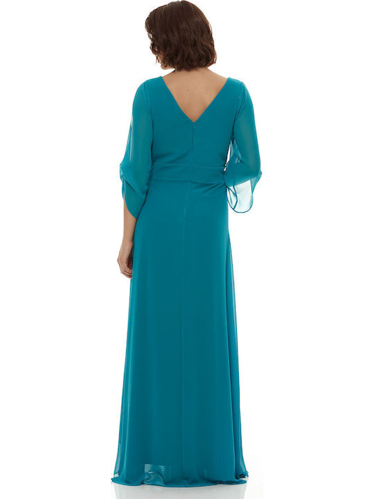 Maxi Dress for Wedding Christening Draped Turquoise