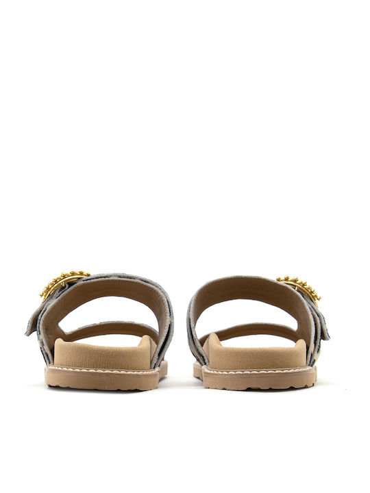 Leder Flache Sandalen Für Damen Braun