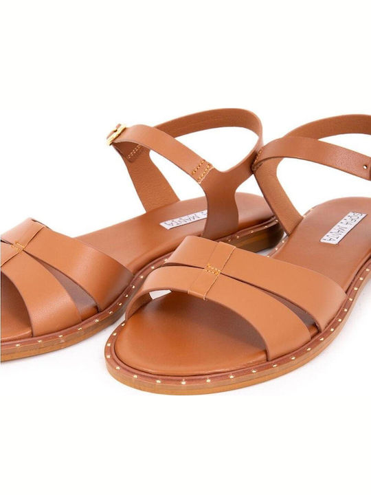 Leder Flache Sandalen für Damen in Tabac Braun Farbe