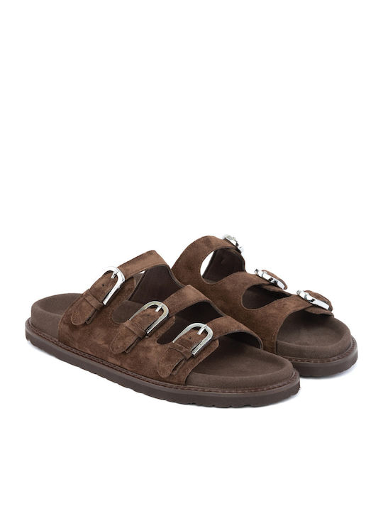 Leather Women's Flat Sandals Anatomic Flatforms in Brown Color