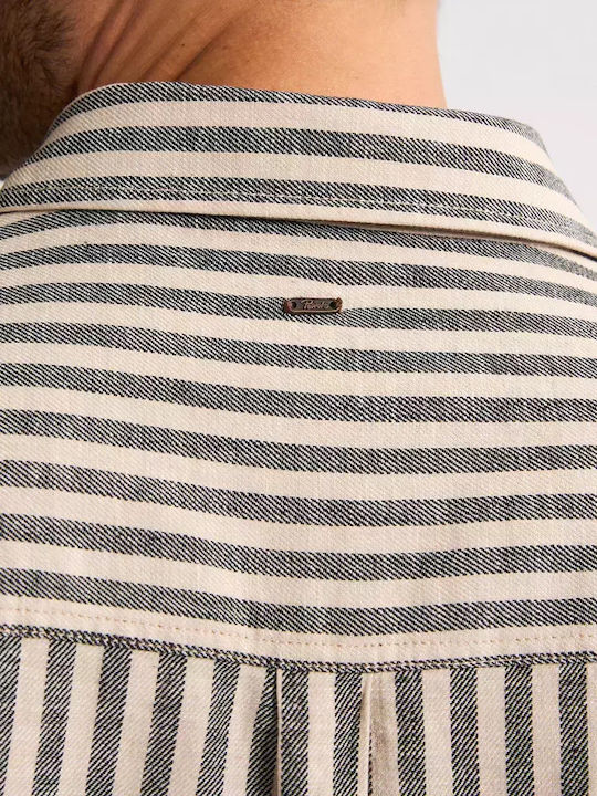 Short-sleeved Linen Shirt Striped Petrol