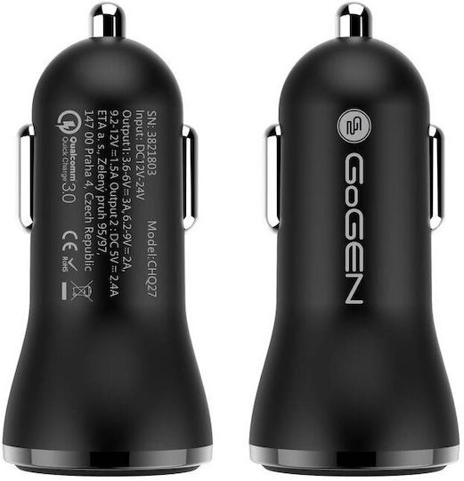 GoGEN Încărcător Auto Cu Mufă De Brichetă 18W 2.4A Încărcare Rapidă Cu Porturi 2xUSB-A Culoare Neagră