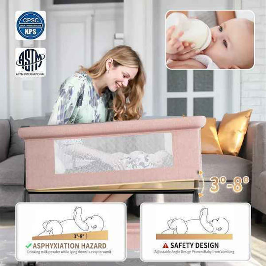 Cradle-Park with Mattress, Side Opening, and Wheels Pink