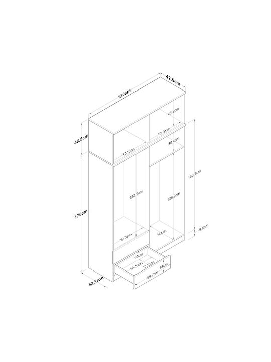 Τετράφυλλη Ντουλάπα με Πατάρι Walnut White 120x42.5x216.8cm