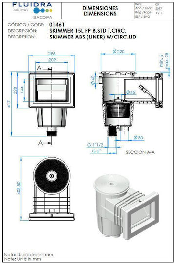 Skimmer Standard Στόμιο Στρογγυλό 15l
