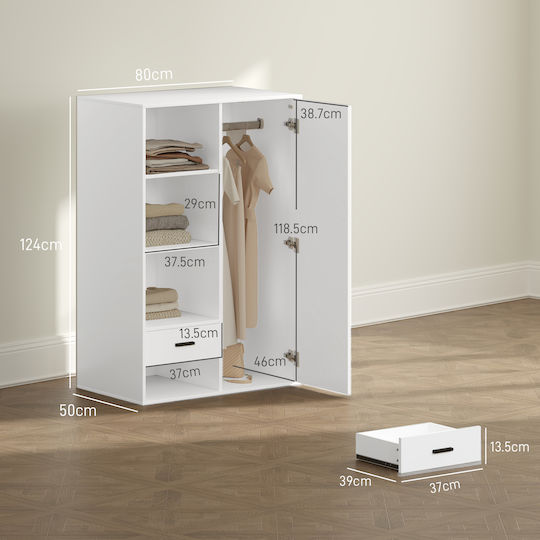Doppeltür Kleiderschrank Weiß 80x50x124cm