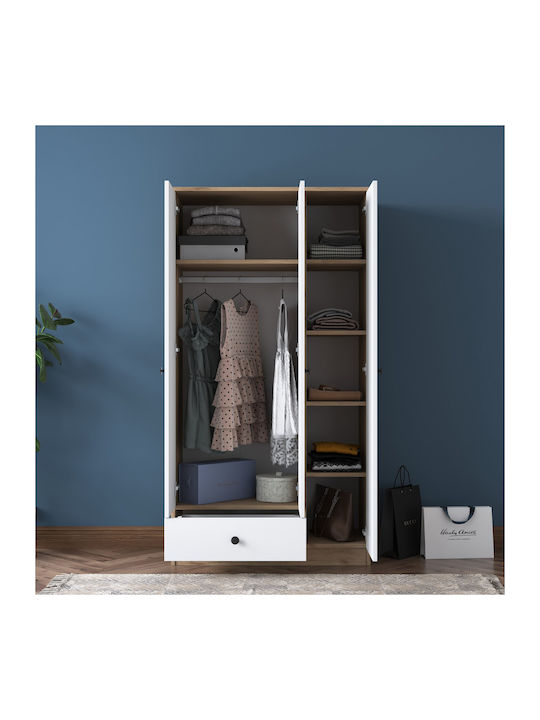Τρίφυλλη Ντουλάπα Walnut White 90x42.5x170cm