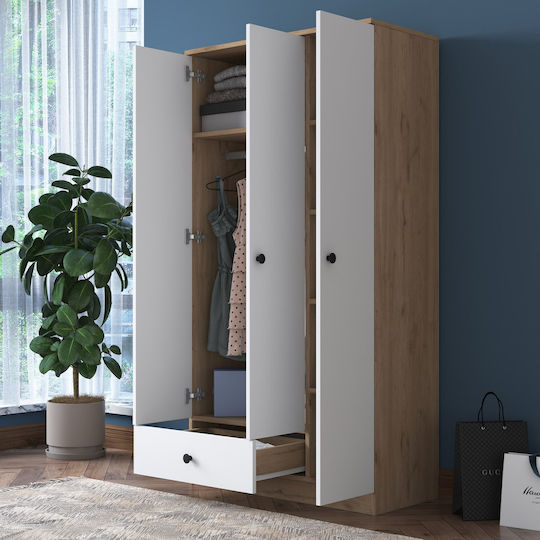 Ușă triplă Dulap de Haine Walnut White 90x42.5x170cm