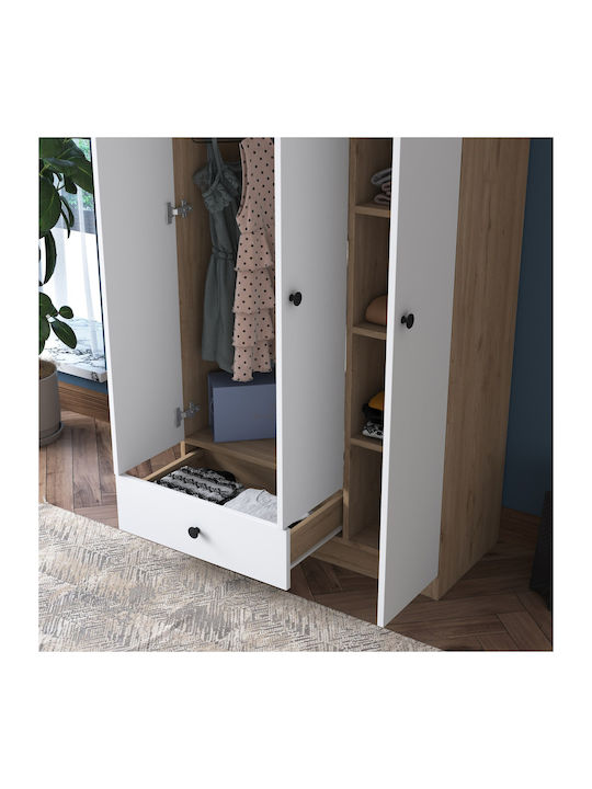 Τρίφυλλη Ντουλάπα Walnut White 90x42.5x170cm