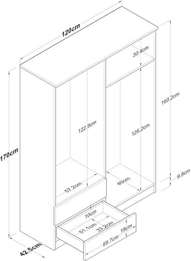 Четири врати Гардероб Walnut White 120x42.5x170см