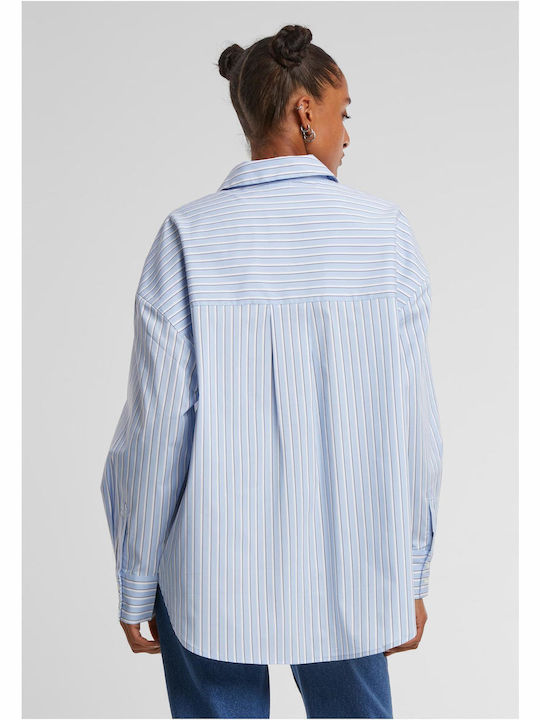 Women's Striped Long Sleeve Shirt Powder Blue, White