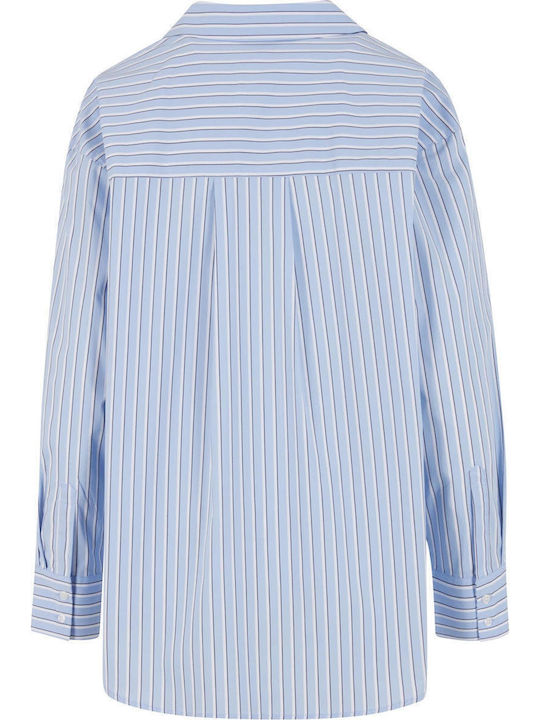 Women's Striped Long Sleeve Shirt Powder Blue, White